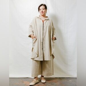Nettle Soft Volume Shirt Dress in Oat Milk Linen